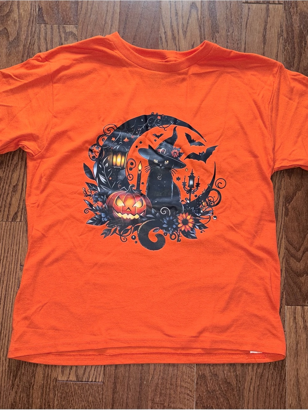 Gildan NEW Orange Halloween Cat Graphic Tee Sz M